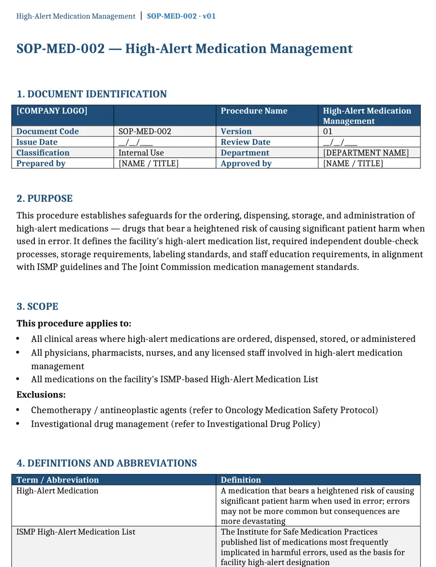 Real excerpt from the file SOP-MED-002-High-Alert-Medication-Management (Word)